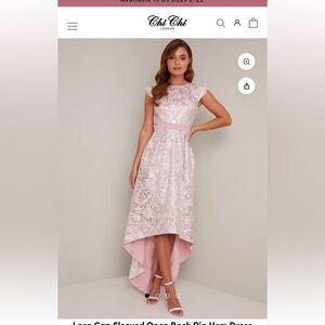 NWT Chi Chi London /Nordstrom Lace Cap Sleeved Open Back Dip Hem Dress (levaeh)